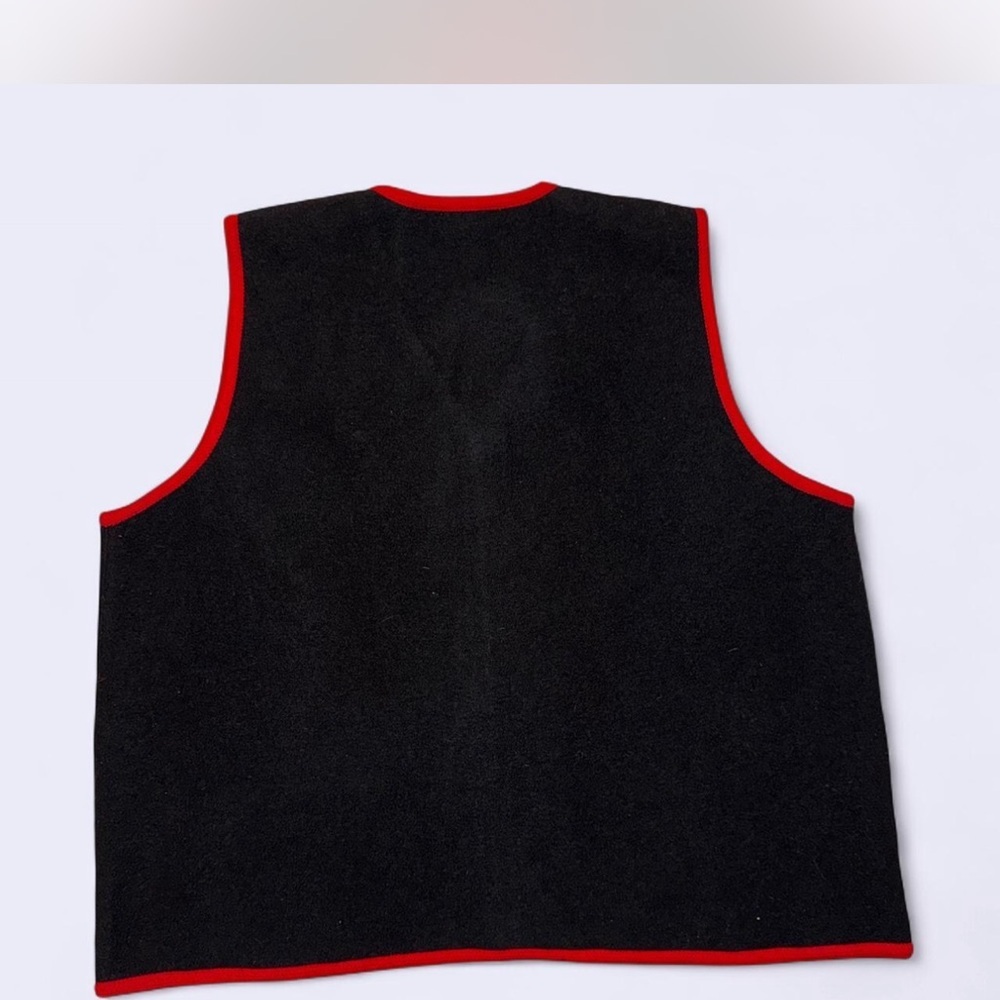 Holiday Black Vest with Red Trim and Festive Motifs - Picture 4 of 5